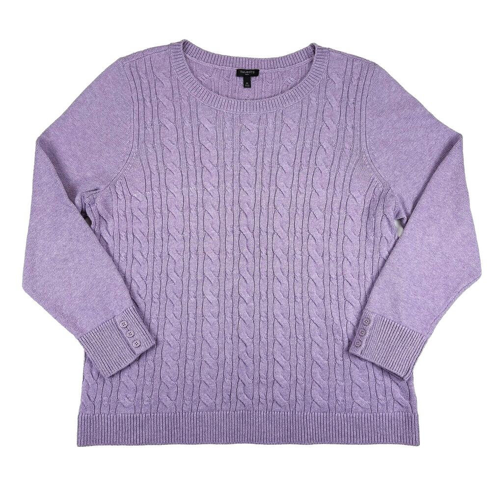 Talbots Cable Knit Sweater Women 2X Lilac Purple Cotton Blend Cozy Preppy